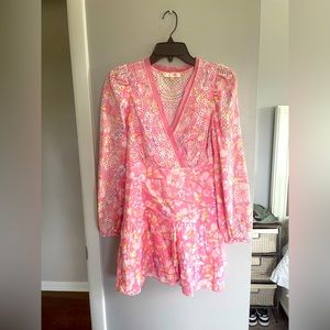 LoveShackFancy Pink Eyelet Mini Dress